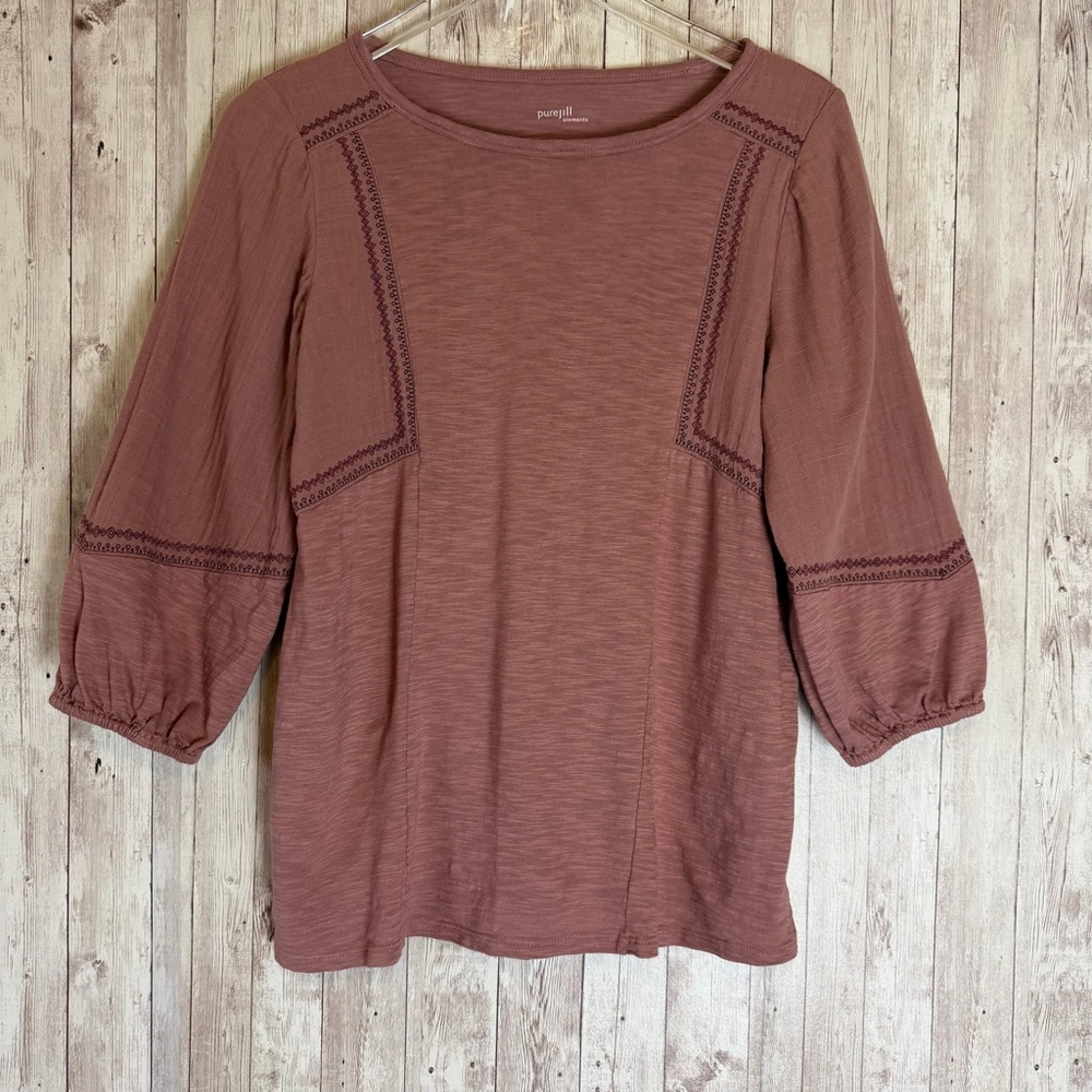 Pure Jill Elements J. Jill Mixed Media Embroidered Top - Picture 2 of 6